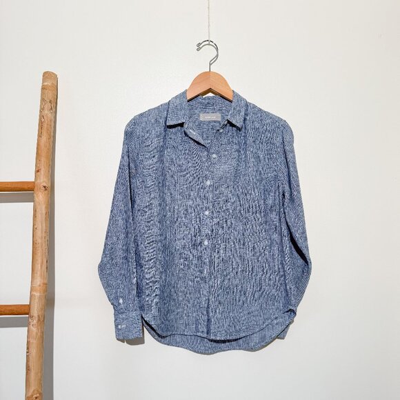 Everlane Chambray Striped Linen Classic Button Up Long Sleeve Shirt sz 0 - Picture 2 of 7